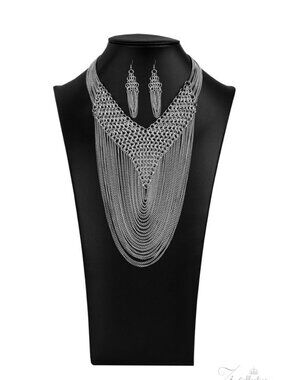 ✨ Paparazzi Zi Collection “The Defiant” Silver Statement Necklace & Earrings NWT